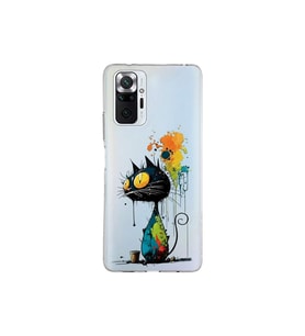 Xiaomi Redmi Note 10 Pro ile Uyumlu Splash Kedi Tasarımlı Şeffaf Silikon Kılıf