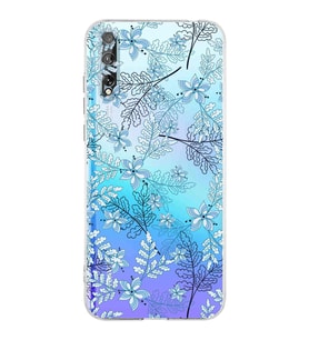 PrintiFy Huawei Y8P Uyumlu Kamera Korumalı Floral Mavi Tasarımlı Şeffaf Silikon Kılıf