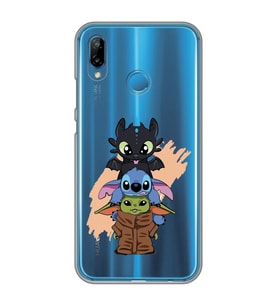Huawei P20 Lite Uyumlu Sevimli Baby Yoda ve Stitch Desenli Şeffaf Telefon Kılıfı