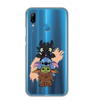Huawei P20 Lite Uyumlu Sevimli Baby Yoda ve Stitch Desenli Şeffaf Telefon Kılıfı