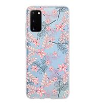 Samsung Galaxy S20 Kapak Floral Kırmızı Tasarımlı Şeffaf Silikon Kılıf