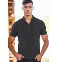 T8571 DEWBERRY FERMUARLI ERKEK T-SHIRT-AÇIK ANTRASİT