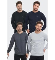 Erkek Çok Renkli Bisiklet Yaka Nakış Detaylı Regular Fit 4'Lü Sweatshirt (Siyah-Lacivert)