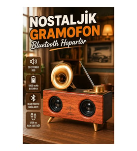 Nostaljik Gramofon Bluetooth Hoparlör – 1800 mAh Batarya ve 3D Stereo Ses