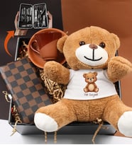 Kişiye Özel Peluş Ayıcık & Çantalı Manikür Pedikür Seti & Toprak Fincan Hediye Seti