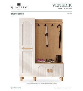 VENEDİK GENİŞ VESTİYER -% 100 MDF -Genişlik 120 cm, yükseklik 208 cm, derinlik 37 cm.
