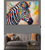Neon Renkli Zebra Hayvan Figürü Dekoratif Kanvas - Mdf Ahşap Tablo