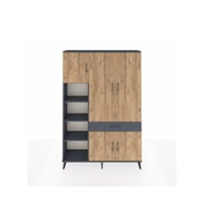 Arges Dolap 8 Raflı Tek Çekmeceli 5 Kapaklı 132x30x195 Antrasit-Çam/Antrasit