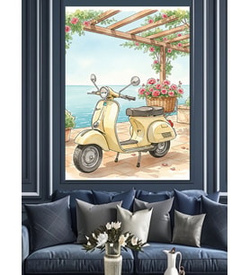 Sarı Scooter Retro Dekoratif Kanvas - Mdf Ahşap Tablo