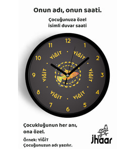 İsme Özel Sevimli Balık Çocuk Odası Duvar Saati Orta Boy 30 cm Siyah Camlı Sessiz