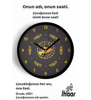 İsme Özel Sevimli Balık Çocuk Odası Duvar Saati Orta Boy 30 cm Siyah Camlı Sessiz
