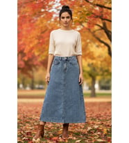 Kadın Denim Pamuklu Çan Etek (Mavi)