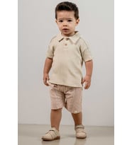 Bebek Çocuk Pamuklu Şortlu 2'li Takım Trend Moda Alt Üst Takım (Natural)
