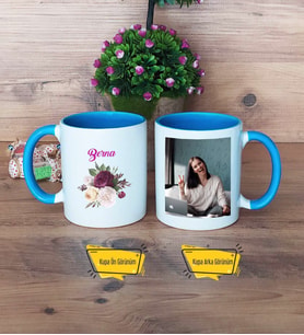 İsme Özel Doğum Günü Hediyesi Kupa Bardak Mavi Fotoğraflı