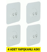 4 Adet Şeffaf Duvar Askısı Matkapsız 7X7 CM