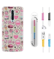 Oppo Reno 2Z 4 Lite 4 Pro 5 6 7 A31 Kılıf Kablo Koruma Spiral Silikon Donut Flamingo 1415