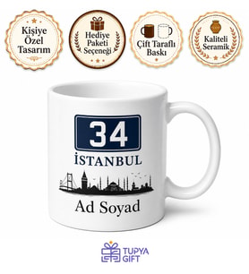 Kişiye Özel Memleket Plakalı Baskılı Kupa Bardak İsimli Hediye
