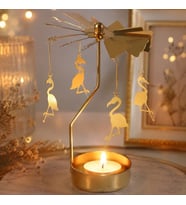 Isı ile Dönen Flamingo Figürlü Mumluk – Dekoratif Altın Renk Döner Şamdan (13 cm)