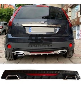 Ford Fiesta 2003-2008 Difüzör Arka Tampon Eki 2 Egzoz Çıkışlı Siyah Reflektörlü