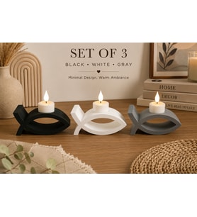 3D Baskı 3lü Balık Figürlü Dekoratif Mumluk Seti - Tealight Mumluk, Modern Ev ve Ofis Dekoru