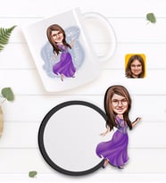 BK Gift Kişiye Özel Kız Çocuk Prenses Karikatürlü Beyaz Kupa ve Ahşap Bardak Altlığı Hediye Seti-3