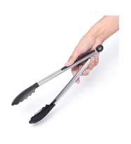 Metal Kızartma Maşası Silikon Uçlu Maşa Siyah Renk Salata Makarna Servis Maşası 23 Cm