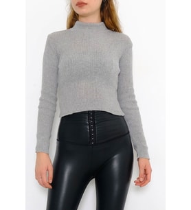 Yarım Balıkçı Crop Triko Gri - 885.1319. (Karışık)