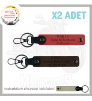 Motor Severlere Özel, İsim Plaka ve B Rh (+) Kan Grubu Yazılı x2 Anahtarlık, Nar Çiçeği-K Kahve-SK