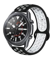 Huawei GT2 46mm 22mm Uyumlu Kordon Silikon Esnek Yumuşak Delikli Spor KRD-02 Kayış (Siyah - Beyaz)
