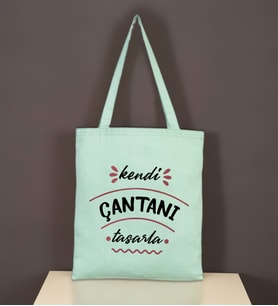 BK Gift Kişiye Özel Kendin Tasarla Mint Yeşili Gabardin Bez Çanta 35x40cm, Alışveriş Çantası, Plaj Çantası, Baskılı Omuz Çantası