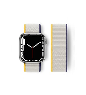 Mey İthalat® Watch 38Mm Hasırlı Cırtcırtlı Kordon - Sarı-Beyaz