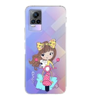 Vivo Y73 Uyumlu Kamera Korumalı Kapak Vespagirl Tasarımlı Şeffaf Silikon Kılıf