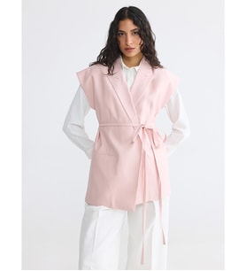 LCW Modest Pembe Kuşaklı Kadın Klasik Yelek