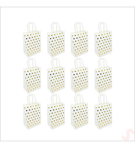 Altın Puanlı Beyaz Karton Çanta, 21 x 15 x 8 cm - 12 Adet (STD)