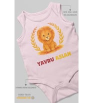 Yavru Aslan Baskılı Bebek Zıbını – Çıtçıtlı Body 8 Renk  %100 Pamuk Sıfır Kol (Bebek Pembesi)