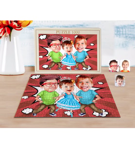 BK Gift Kişiye Özel 3 Kardeş Karikatürlü 1000 Parça Profesyonel Puzzle-2