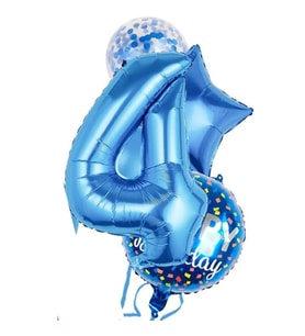 Mavi 4 Yaş Happy Birthday Konfetili Balon Set