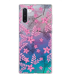 Samsung Galaxy Note 10 Kapak Floral Pembe Tasarımlı Şeffaf Silikon Kılıf