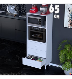 Eliusta Velar 65 cm 3 Çekmeceli Mikrodalga Fırın Mutfak Erzak Dolabı Çok Amaçlı Banyo Dolabı 65x150x32 cm
