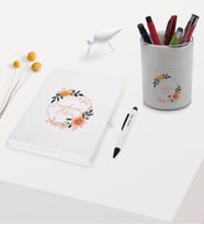 BK Gift Kişiye Özel Çiçek Tasarımlı Beyaz Defter Kalem ve Kalemlik Hediye Seti - Model 20