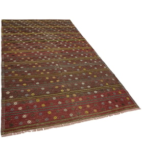 Bordo Kilim Geometrik Desenli El Dokuma Yün Salon Kilimi Etnik Tarz Doğal Çizgili Model