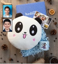 Kişiye Özel Karikatürlü Bordo Mavi Taraftar Baba Oğul Hediye Kutusu - Kişiye Özel T Pastel Kupa, Peluş Yastık, Fotoğraf 1 Adet Babalar Günü Hediyesi