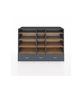 Kronos Dolap 12 Raflı 3 Çekmeceli  220x59x163 Antrasit-Çam/Antrasit