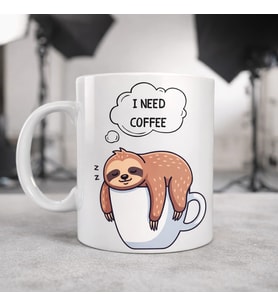 I Need Coffee Yazılı Tembel Hayvan Tasarımlı Kupa Model 236 Komik Seramik Kahve Kupası