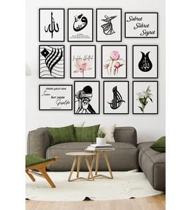 12 Parça Çerçeve Görünümlü Mdf Tablo Seti
