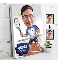 Tenisçi Karikatürlü Kanvas Tablo