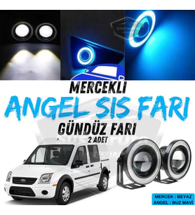 Ford Connect 2002-2013 Uyumlu Mercekli Angel Sis Farı Metal 76 mm Buz Mavi Halkalı Gündüz Farı 2 Ad