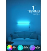 Şerit LED Köşe Led Lambader Aplik Gece Lambası Yatak Üstü Çok Özellikli Renkli Animasyonlu Kmavi1