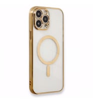 İphone 14 Pro Kamera Korumalı Magsafe Kablosuz Şarj Uyumlu Renkli Şeffaf Kılıf (Gold)