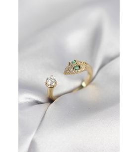 Yılan Model Zirkon Taşlı Gold Renk Kadın Yüzük TJ-BYK4080